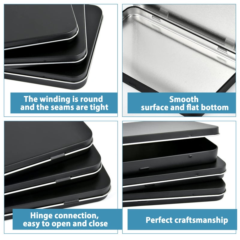 Elesunory 6Pcs Metal Rectangular Hinged Tin Boxes With Lid  Mini Portable Empty Box Container  Small Black Tin With Lid For Home Or Outdoor Active Storage (Black) - Image 3