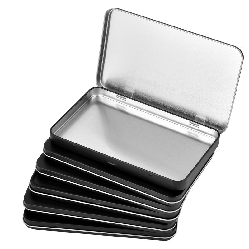 Elesunory 6Pcs Metal Rectangular Hinged Tin Boxes With Lid  Mini Portable Empty Box Container  Small Black Tin With Lid For Home Or Outdoor Active Storage (Black) - Image 1