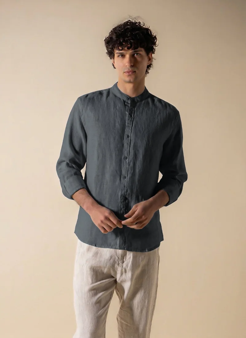 شايبس 100% LINEN BAND COLLAR SHIRT