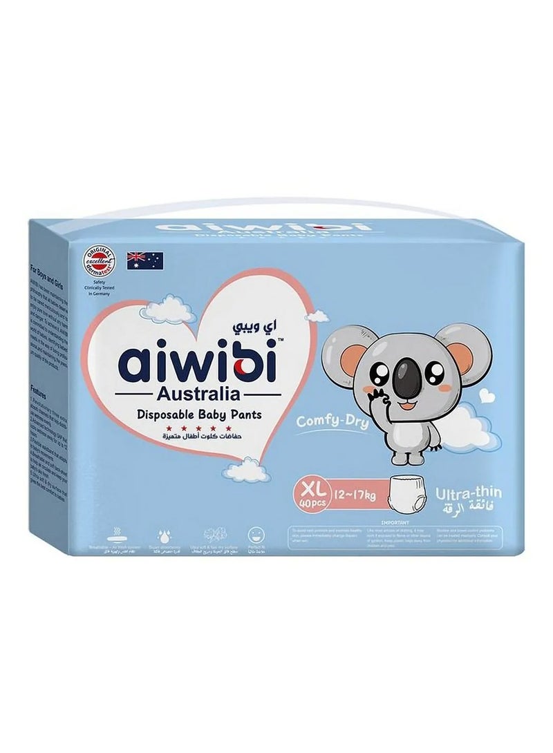 aiwibi حفاضات أطفال من نوع بنطلون قابلة للاستخدام مرة واحدة من Aiwibi، 40 قطعة، مقاس 5 XL، من 12 إلى 17 كجم - قابلة للتنفس، فائقة النعومة، امتصاص سريع، جافة ومريحة