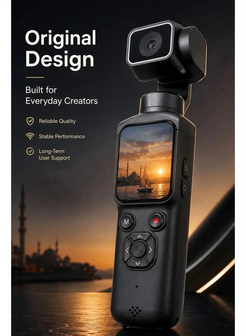 4K 75MP Pocket Gimbal Camera, 128GB TF Card Full Kit with Tripod & Card Reader, 330° Rotating Lens, AI Face Tracking, WiFi, 1.72" Touch Screen, Vlogging Camera for Travel & Content Creation - Image 2