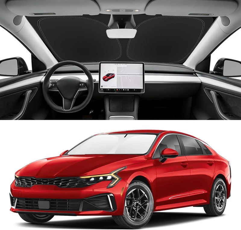 SLOGENTO Windshield Sun Shade Car Sunshade for 2021-2023 2024 2025 Kia K5, GT-Line, GT, Sedan Accessories Windshield Sun Visor Cover for K5 Front Window Shield 240T Reflective Polyester Protector Block UV Ray - Image 1