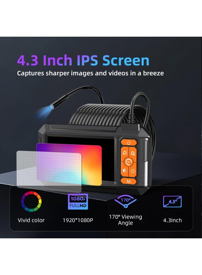 Xtra Edge Endoscope Camera with Light, 1080P HD Borescope with 8 Adjustable Lights, 4.3" Endoscope with Semi-Rigid Snake Camera, IP67 Waterproof Borescopese for Sewer, Cool Gadgets & Tools for Men - Image 2