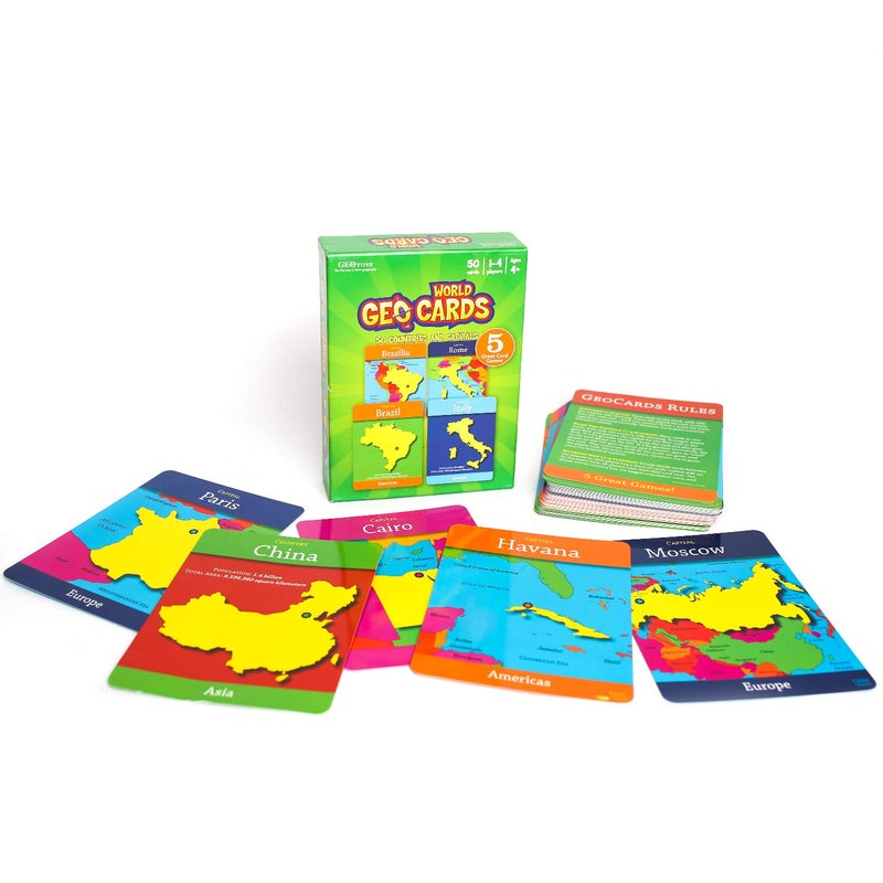 Geotoys GeoCards, World Flash Cards Geography Game, Kid Card Games for Families, Home, School & Travel - Countries and Capitals Flash Cards - Fun Kid Games Ages 4 and Up - Image 1