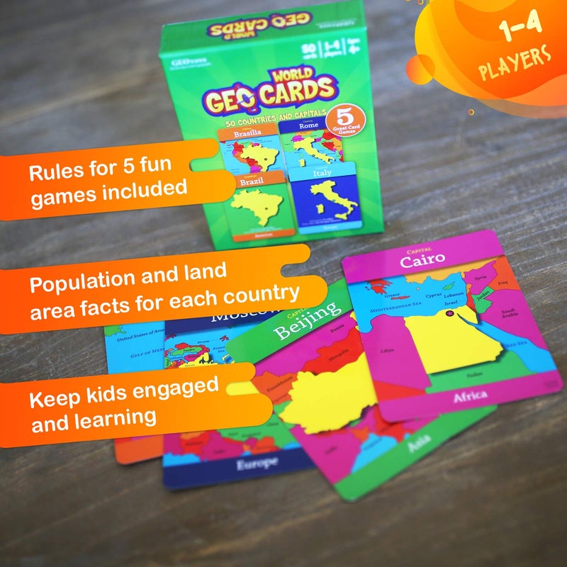 Geotoys GeoCards, World Flash Cards Geography Game, Kid Card Games for Families, Home, School & Travel - Countries and Capitals Flash Cards - Fun Kid Games Ages 4 and Up - Image 3