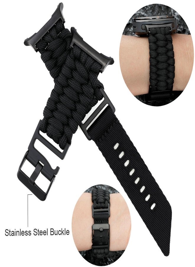 Abanen Nylon Braided Watch Band for Samsung Galaxy Watch 8 40mm 44mm,Paracord Strap with Adjustable Safety Buckle for Galaxy Watch 8 Classic 46mm (Black) - Image 2