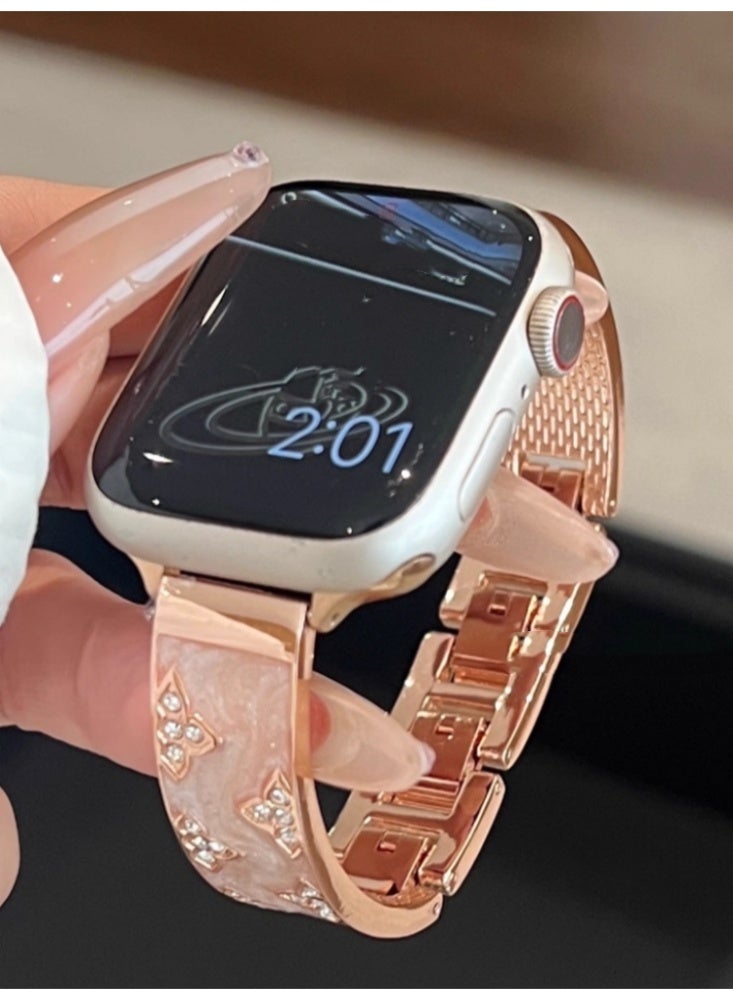 Luxurious Diamond-Embellished Gold Metal iWatch Band in Rose Gold for 7/8/9 Gen 【41MM】 - Image 2