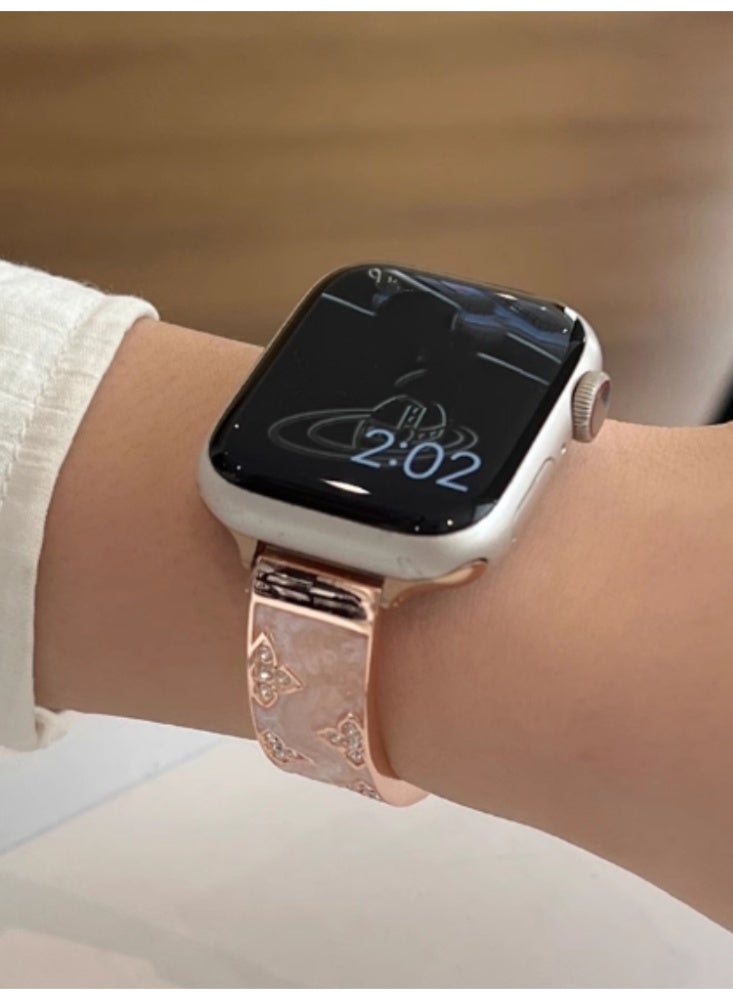 Luxurious Diamond-Embellished Gold Metal iWatch Band in Rose Gold for 7/8/9 Gen 【41MM】 - Image 3