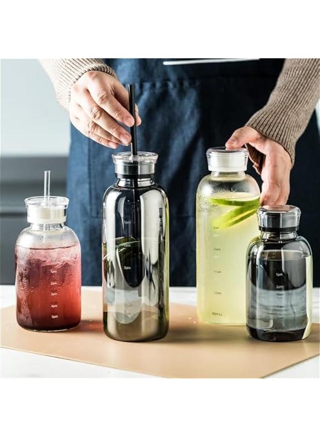 Glass water bottle With Time Marker -15oz with 2 caps and straw,Reusable Glass Drinking Bottles，Suitable For Drinks, Juices, Sodas, Coke, As Gifts Etc (Smoky 15oz) - Image 4