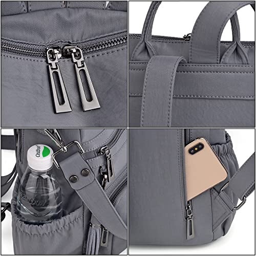 UTO Women Backpack Purse Nylon Fabric Ladies Fashion Designer Rucksack Convertible Travel Shoulder Bag with Tassel Grey - Image 5