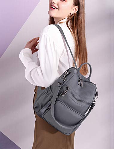 UTO Women Backpack Purse Nylon Fabric Ladies Fashion Designer Rucksack Convertible Travel Shoulder Bag with Tassel Grey - Image 2