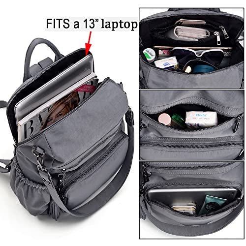 UTO Women Backpack Purse Nylon Fabric Ladies Fashion Designer Rucksack Convertible Travel Shoulder Bag with Tassel Grey - Image 4