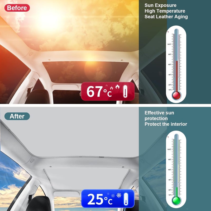 KUNIST Roof Sunshades for Tesla Model 3 2024, Upgraded 3.0 Sunroof Shade Sunshade Roof Sun Shade for 2024 New Tesla Model 3 Highland Accessories(Ice White)_12Pcs Clips - Image 2