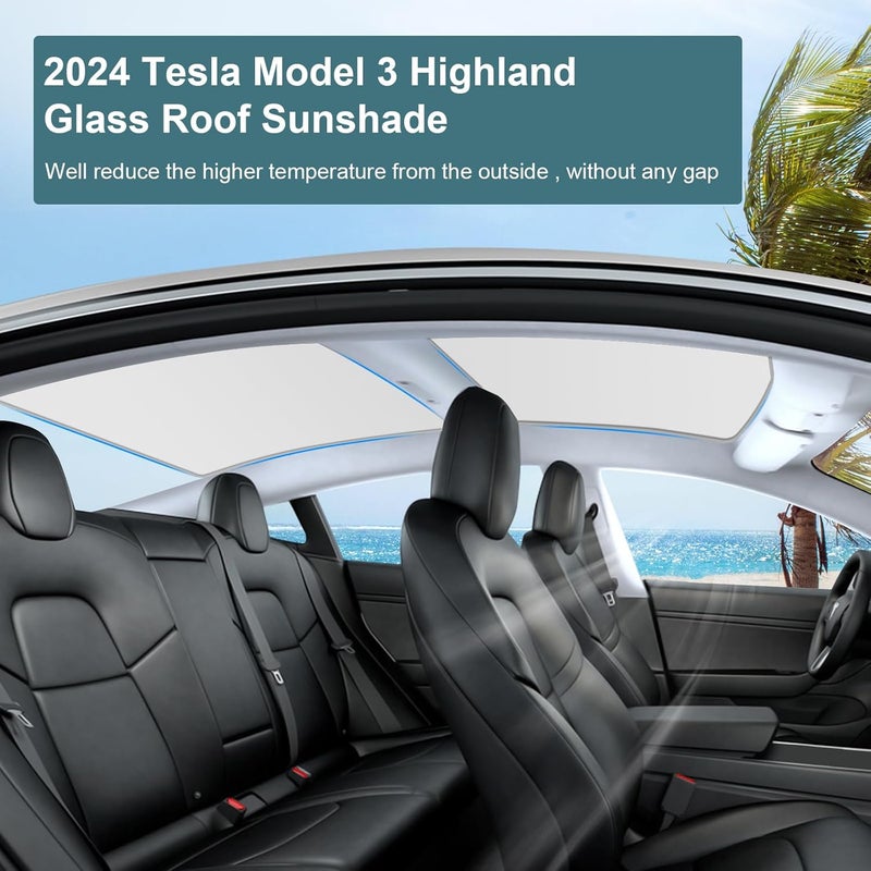KUNIST Roof Sunshades for Tesla Model 3 2024, Upgraded 3.0 Sunroof Shade Sunshade Roof Sun Shade for 2024 New Tesla Model 3 Highland Accessories(Ice White)_12Pcs Clips - Image 3