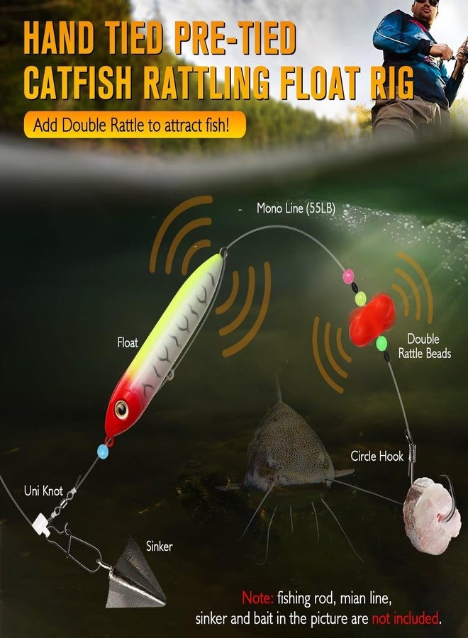 Dovesun Catfish Float Rigs with Catfish Rattles Rattling Catfish Tackle for Bank Fishing Santee Rig C-Catfish Float Rig with 6/0 Hook * 6PCS - Image 2