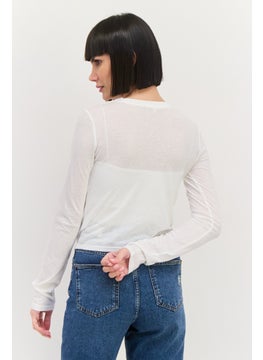 NIA Women Plain Long Sleeve Top, White  - Image 3