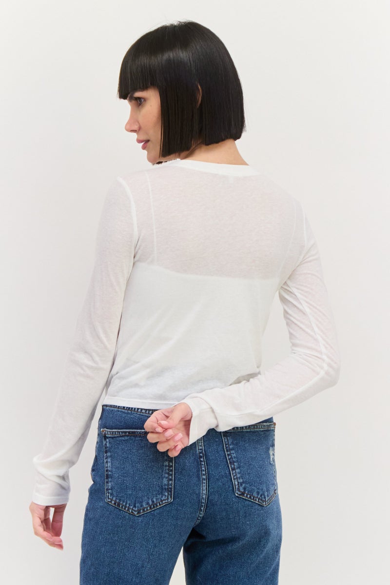 NIA Women Plain Long Sleeve Top, White - Image 3