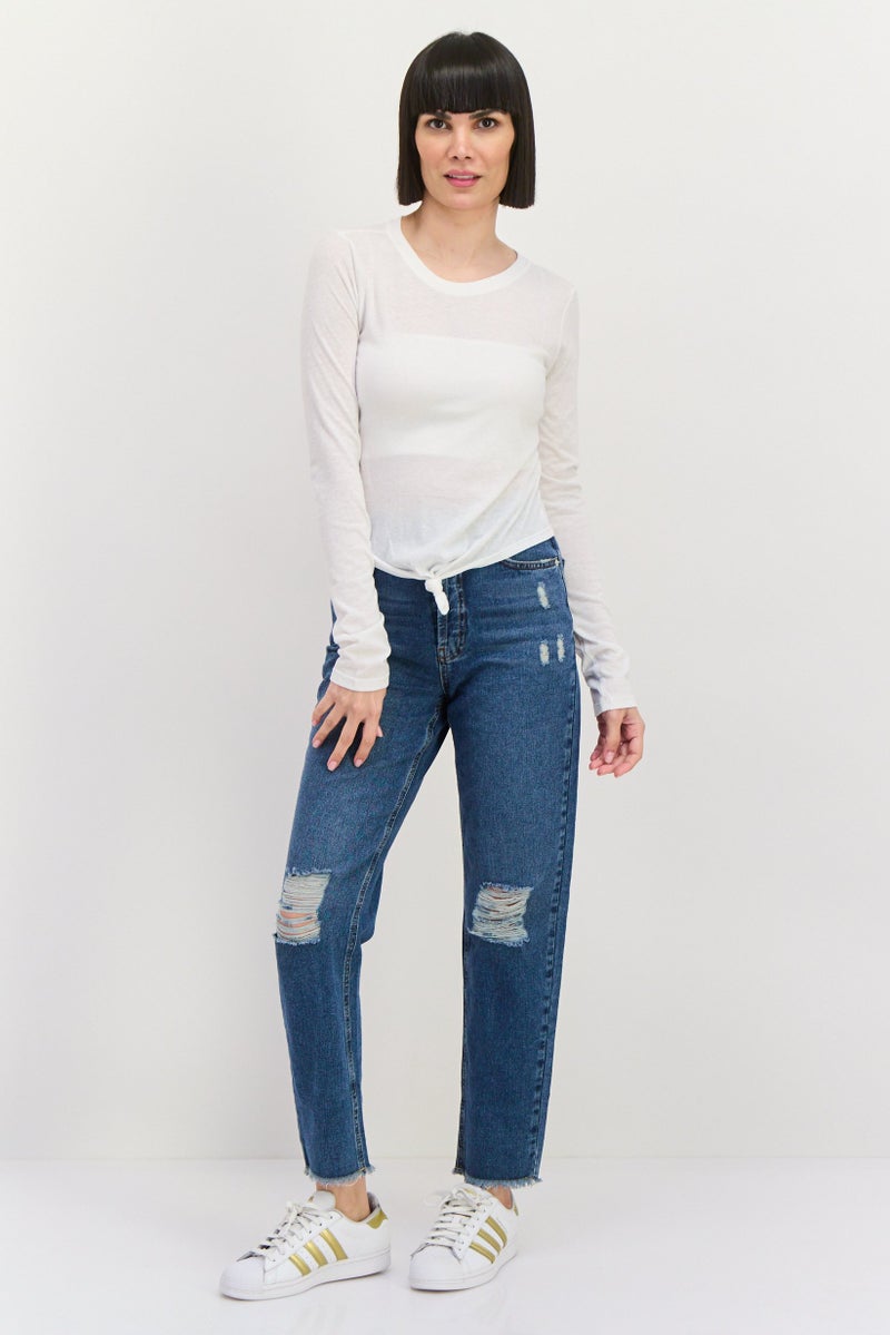 NIA Women Plain Long Sleeve Top, White - Image 4