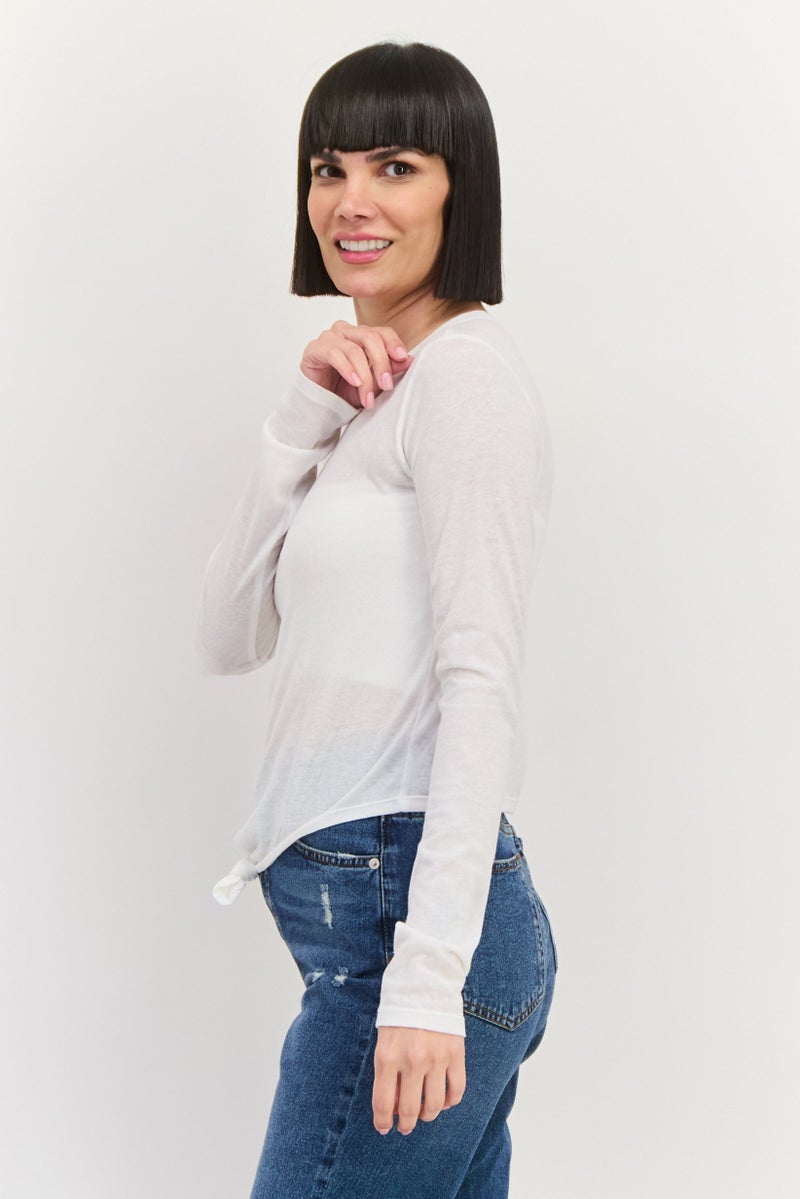 NIA Women Plain Long Sleeve Top, White - Image 2