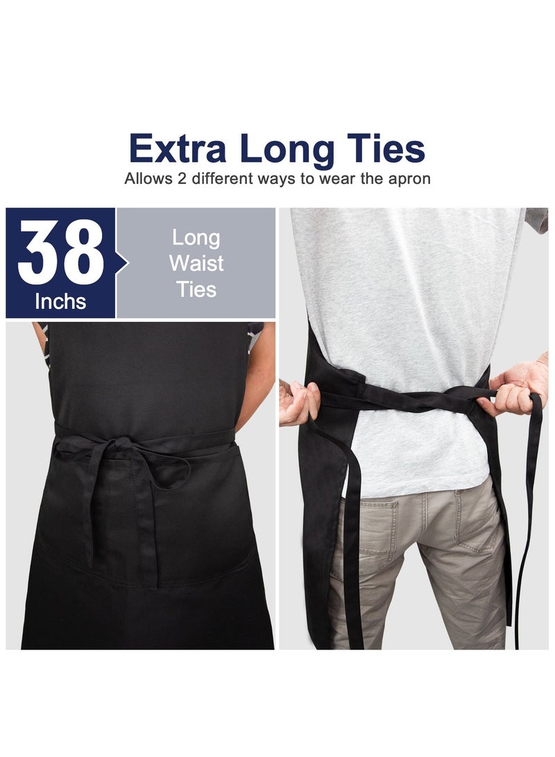 أبليف مجموعة من 2 مريلة للنساء والرجال مع جيبين قابلين للتعديل، مريلة مطبخ الشيف، مريلة الشواء، مريلة مطعم للطبخ والخبز والبستنة باللون الأسود - Image 2