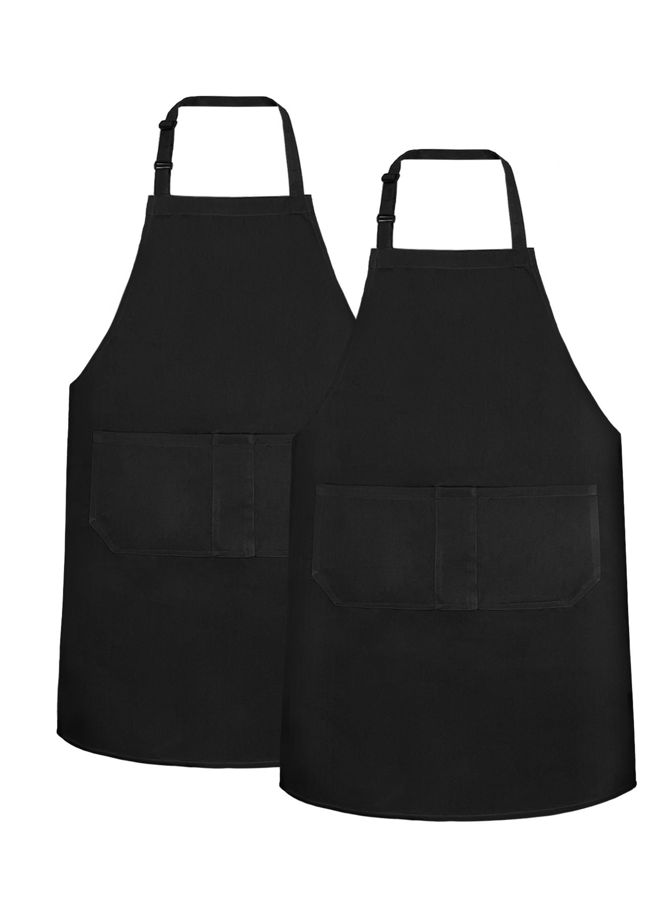 Set of 2 Apron for Women Men with 2 Pockets Adjustable Kitchen Chef Apron BBQ Restaurant Apron for Cooking Baking Gardening Black