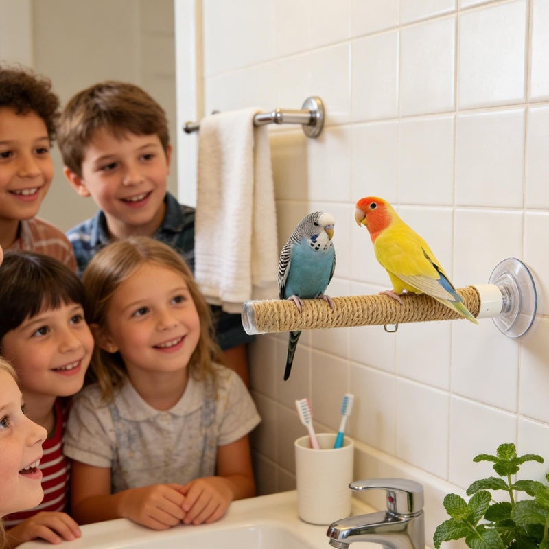 Suction Cup Bar And Swing Set Bird Perch With Extension Support For Parrots Window Mounted Portable Resting Station Strong Grip Smooth Surfaces - Image 4
