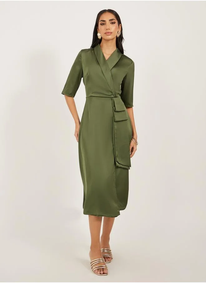 ستايلي Styli Plain Short Sleeves Blazer Midi Dress