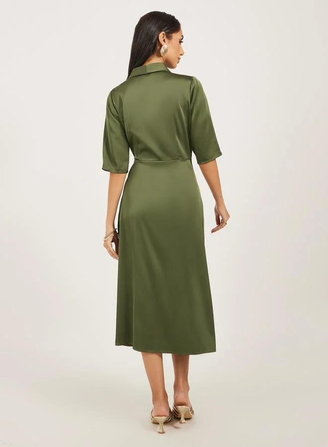 Styli Satin Wrap Midi Dress