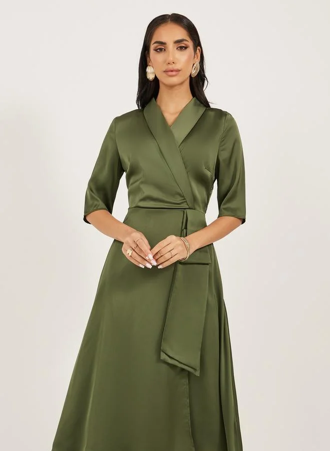 Styli Satin Wrap Midi Dress