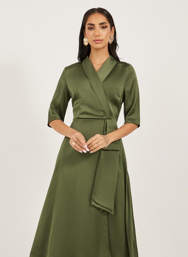 Styli Satin Wrap Midi Dress  - Image 3