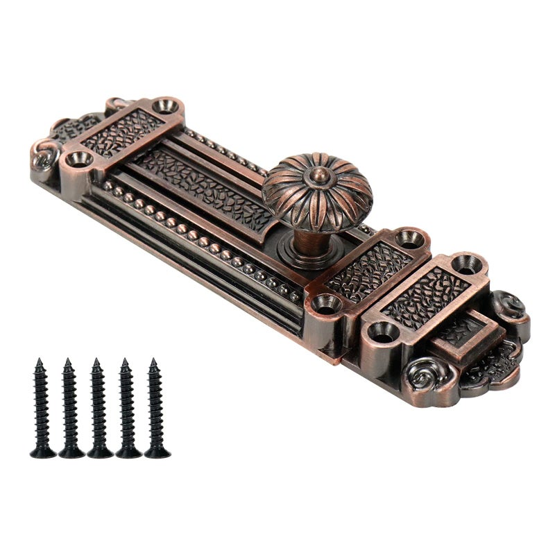 Geesatis Vintage Slide Door Bolt Gate Security Lock Latch Antique Sliding Door Window Latch, with Mounting Screws, Red Bronze,1Pcs - Image 1