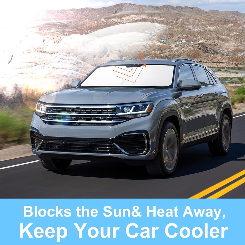 TINGLU Sun Shade for Volkswagen Atlas VW Atlas Cross Sport 2018-2024 2025 Accessories Windshield Sun Shade Window Shade UV Rays Protection Sun Visor Cover with Steering Wheel Sunshade Storage Bag - Image 5