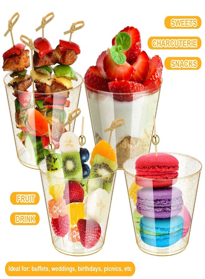 Layhit 100 Set 9 oz Plastic Charcuterie Cups with 200 Cocktail Picks Disposable Gold Glitter Plastic Appetizers Cups Charcuterie Boards Accessories for Fruits Appetizers Wedding Party - Image 5