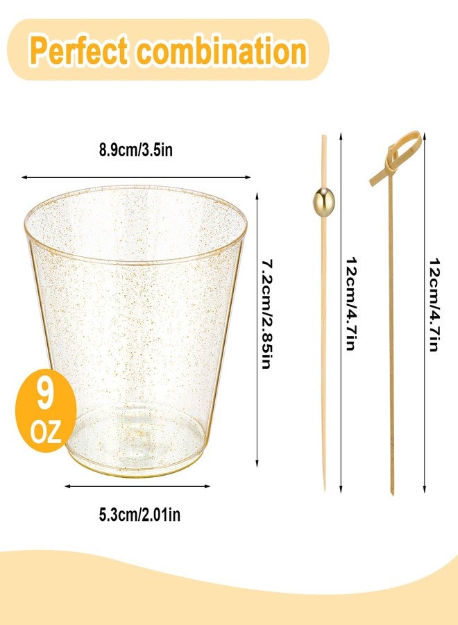 Layhit 100 Set 9 oz Plastic Charcuterie Cups with 200 Cocktail Picks Disposable Gold Glitter Plastic Appetizers Cups Charcuterie Boards Accessories for Fruits Appetizers Wedding Party - Image 2
