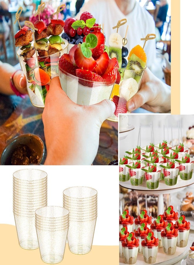 Layhit 100 Set 9 oz Plastic Charcuterie Cups with 200 Cocktail Picks Disposable Gold Glitter Plastic Appetizers Cups Charcuterie Boards Accessories for Fruits Appetizers Wedding Party - Image 4
