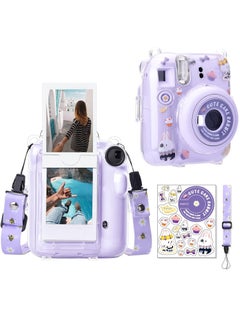 Mmmon Clear Case Compatible with Fuji Instax Mini 12/Polaroid Mini 12 Camera,Hard PVC Mini 12 Case with Photos Pocket(Store 10 Photos)with Shoulder Strap and Camera Sticker(Purple)  - Image 1