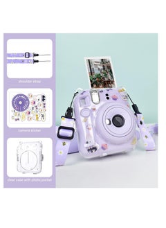 Mmmon Clear Case Compatible with Fuji Instax Mini 12/Polaroid Mini 12 Camera,Hard PVC Mini 12 Case with Photos Pocket(Store 10 Photos)with Shoulder Strap and Camera Sticker(Purple)  - Image 2
