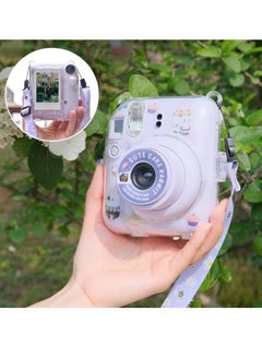 Mmmon Clear Case Compatible with Fuji Instax Mini 12/Polaroid Mini 12 Camera,Hard PVC Mini 12 Case with Photos Pocket(Store 10 Photos)with Shoulder Strap and Camera Sticker(Purple)  - Image 5