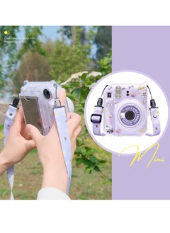 Mmmon Clear Case Compatible with Fuji Instax Mini 12/Polaroid Mini 12 Camera,Hard PVC Mini 12 Case with Photos Pocket(Store 10 Photos)with Shoulder Strap and Camera Sticker(Purple)  - Image 3