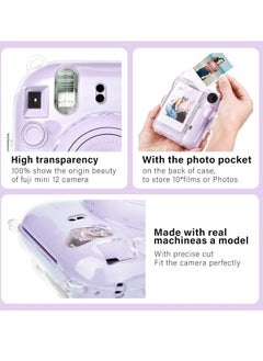 Mmmon Clear Case Compatible with Fuji Instax Mini 12/Polaroid Mini 12 Camera,Hard PVC Mini 12 Case with Photos Pocket(Store 10 Photos)with Shoulder Strap and Camera Sticker(Purple)  - Image 4
