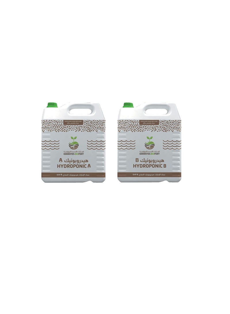 EMIRATES BIOFERT Hydroponic Nutrient Solutions A & B Bundle 10 liter each – Supports Vegetative and Flowering Stages of Plants - Image 1