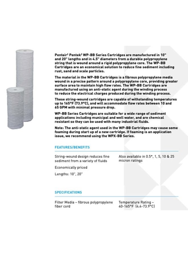Pentek Pentair WP25BB20P Big Blue Sediment Water Filter, 20-Inch, Whole House Polypropylene String-Wound Filter Cartridge, 20" x 4.5", 25 Micron - Image 2