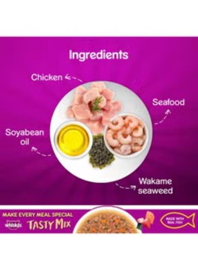 ويسكاس طعام القطط الرطب اللذيذ للبالغين (1+ سنة) المصنوع من الأسماك الحقيقية وكوكتيل المأكولات البحرية والأعشاب البحرية واكامي في المرق - عبوة من 12 قطعة (70 جرام × 12 قطعة) - Image 3