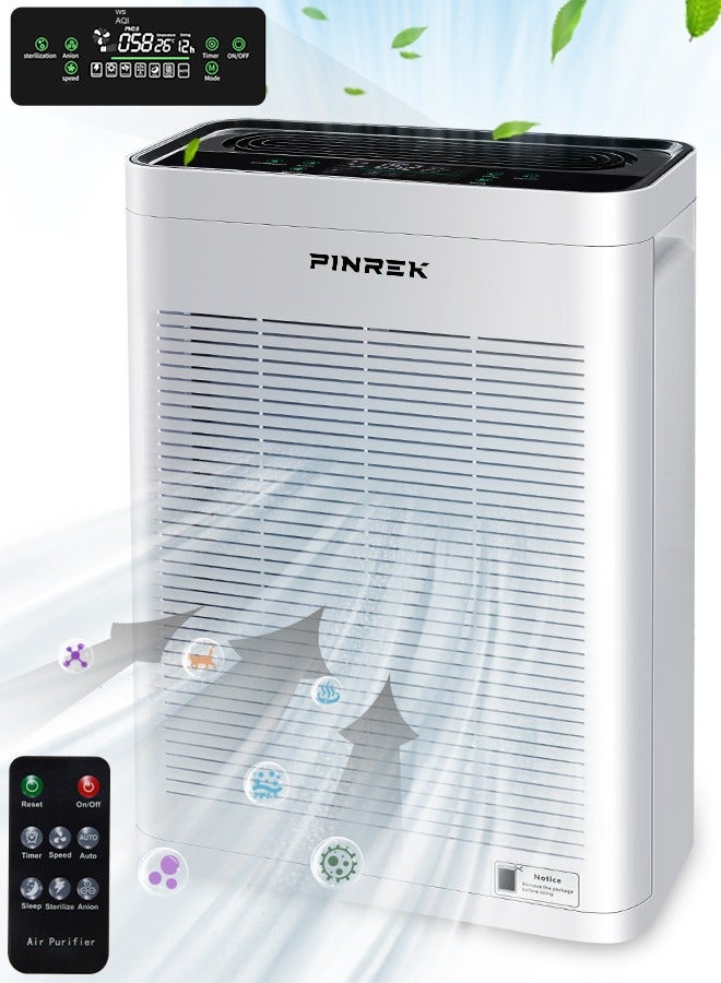 PINREK Air Purifier for 100m² Home Large Room and Office, True HEPA Smart Air Filter with PM2.5 Intelligent Air Quality Sensor, Sleep Mode, Timer, Can filter formaldehyde, microorganisms，Removes Pollen, Allergy, Dust, Pet Hair - Image 1