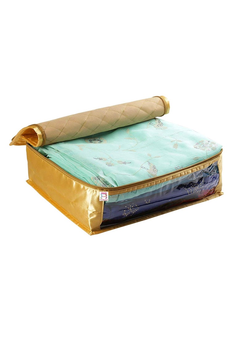 atorakushon® Satin Saree Cover Garments Cover Bag Clothes Storage Wardrobe Organiser Pack of 4 (Golden) - Image 3