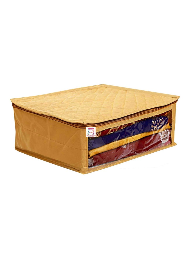 atorakushon® Satin Saree Cover Garments Cover Bag Clothes Storage Wardrobe Organiser Pack of 4 (Golden) - Image 2