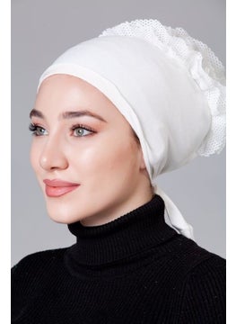 Nanak Cream Lycra Frilly Non-Slip Bonnet  - Image 2