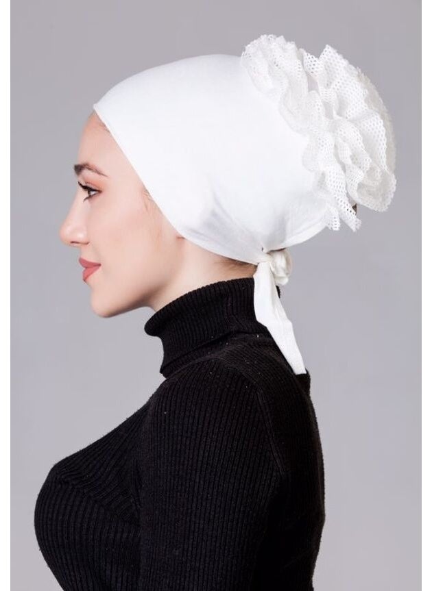 Nanak Cream Lycra Frilly Non-Slip Bonnet  - Image 3