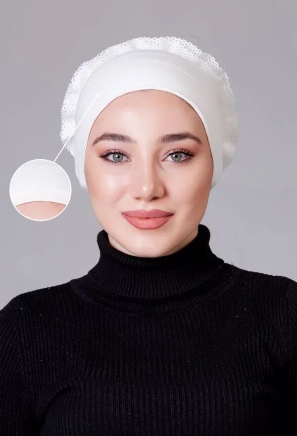 ناناك Cream Lycra Frilly Non-Slip Bonnet