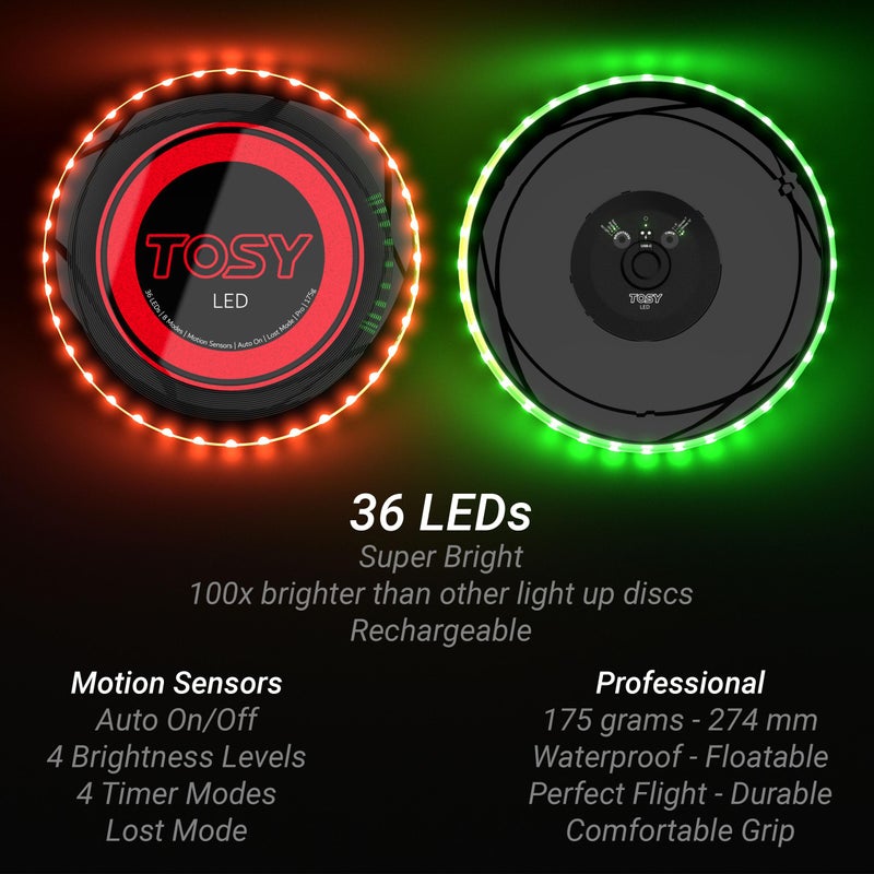 TOSY TOSY Flying Disc - 36 Mono-Color LEDs, Extremely Bright, Smart Modes, Camping Essentials for Teens/Kids/Adults/Men/Boys/Girls, Auto Light Up, Patented Technology, Rechargeable, Waterproof, 175g  - Image 2